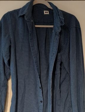 Uniqlo Blue Windowpane Button-Down Flannel Shirt